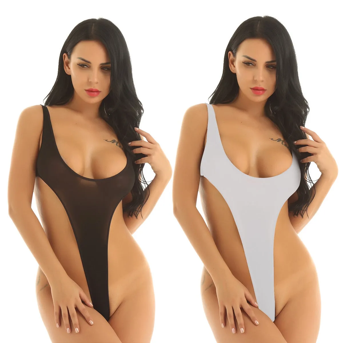 Adults Transparent Swimsuit Fused High Cut Monokini Thong Leotards Bodysuit One Piece Perspective Sheer Lingerie Swimwear