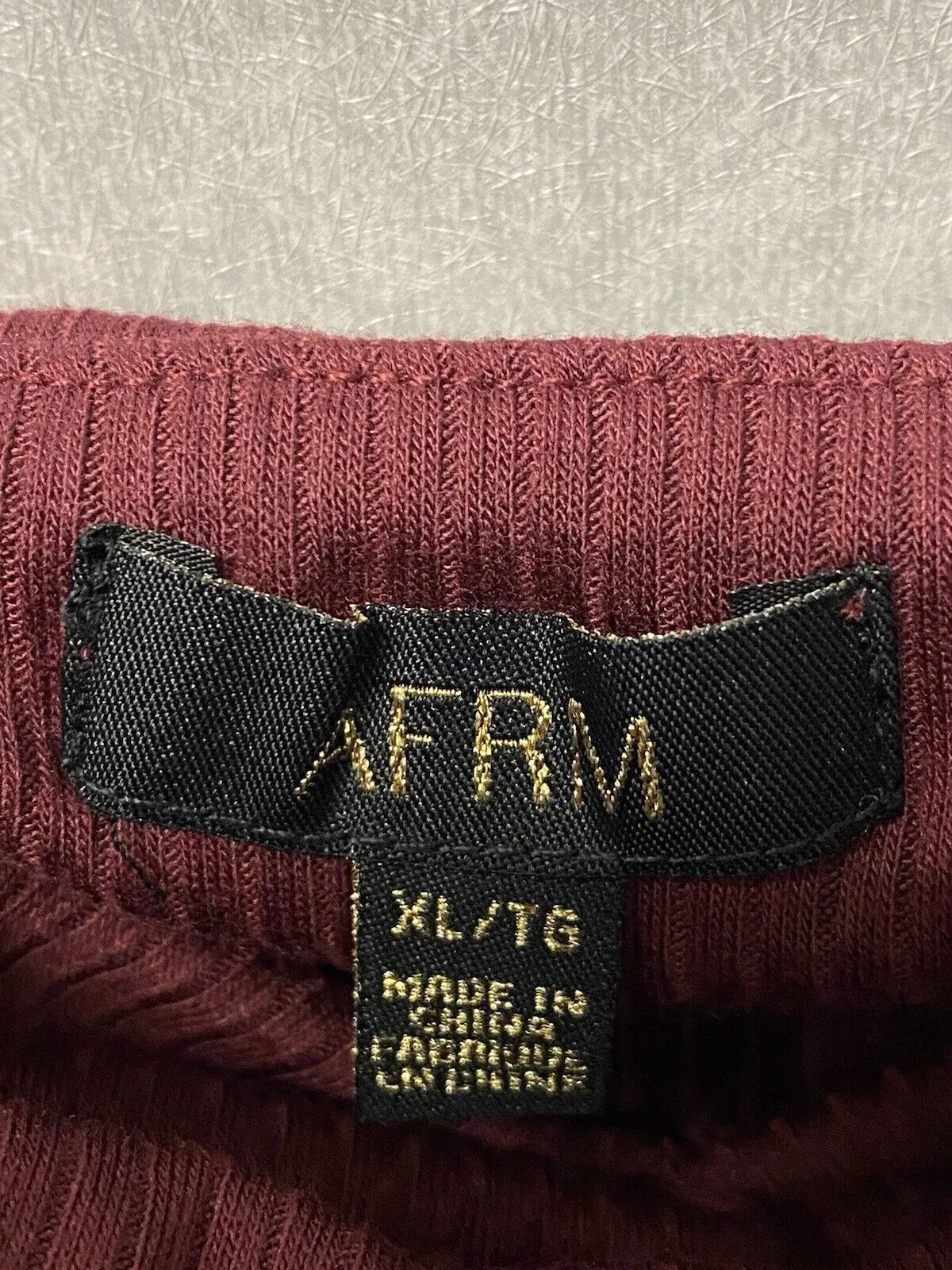 AFRM Bodysuit Burgundy  Off Shoulder Ribbed Long Sleeve Size XL