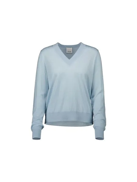 Allude V Neck Wool Jumper in Sky