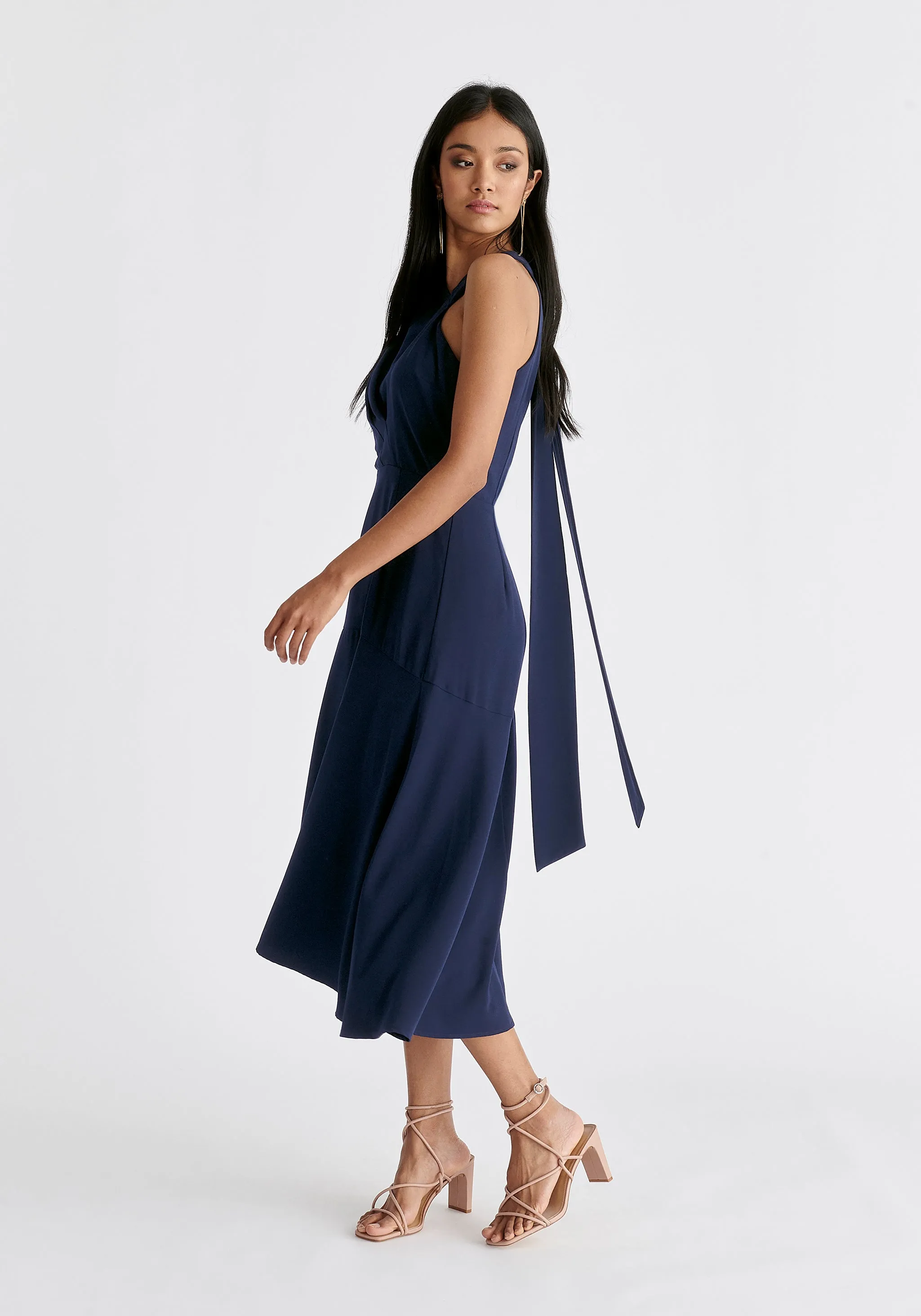 Asymmetric Neck Midi Dress