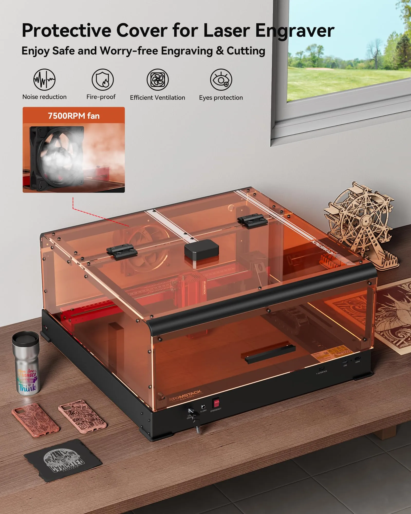 ATOMSTACK A24 Ultra Laser Engraving Machine 120W Laser Cutter With B3 Housing Protective Box Enclosure 370x310mm Working Area