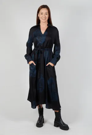 Belted Shirt Dress in Nero and Cobalto