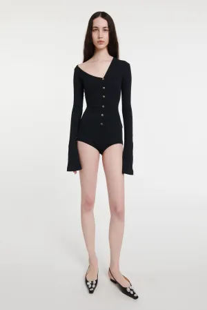 Bodysuit With Asymmetric Collar Black