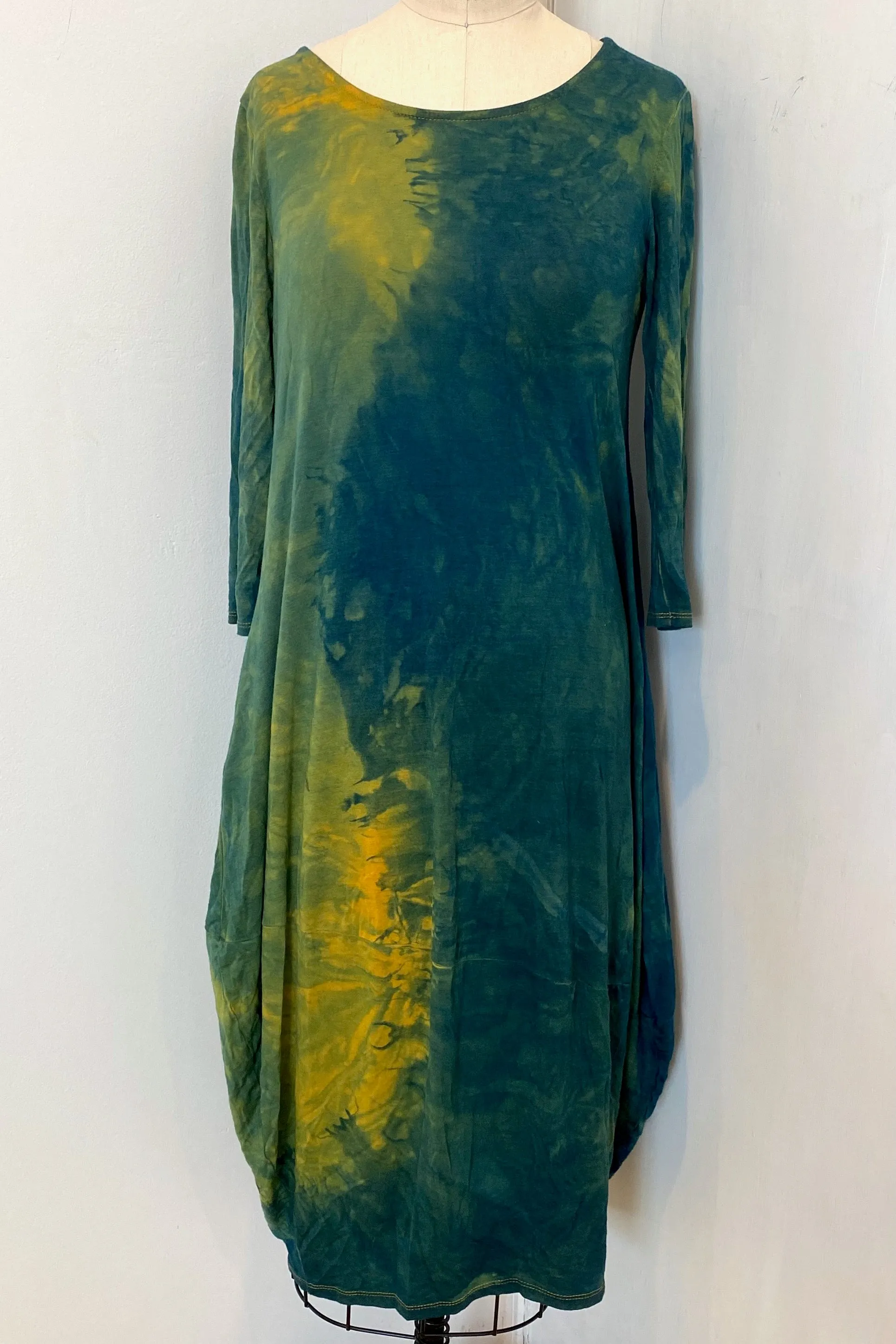 Botanically Dyed Bamboo Knit Dress in Green Yellow