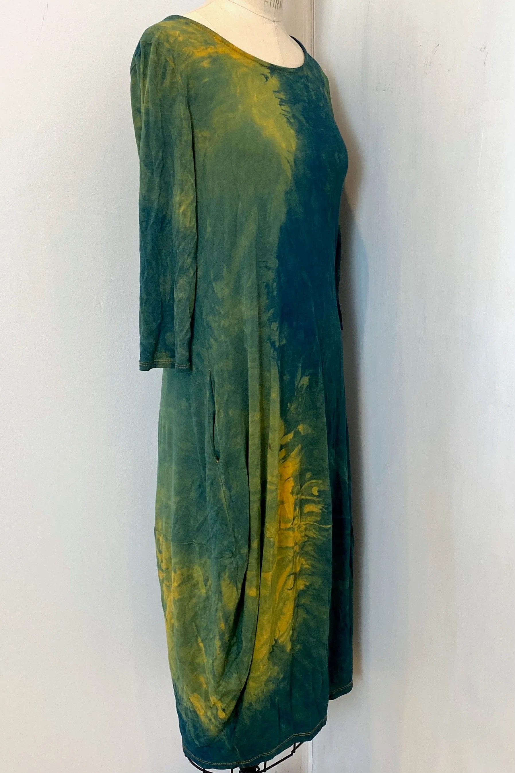 Botanically Dyed Bamboo Knit Dress in Green Yellow