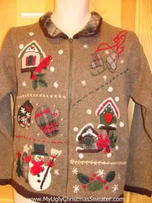 Brown Christmas Sweater Jumper with Plaid Collar