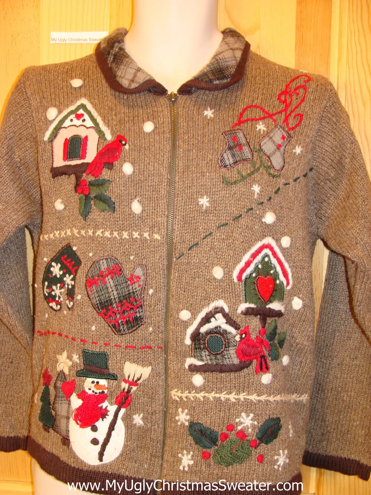 Brown Christmas Sweater Jumper with Plaid Collar