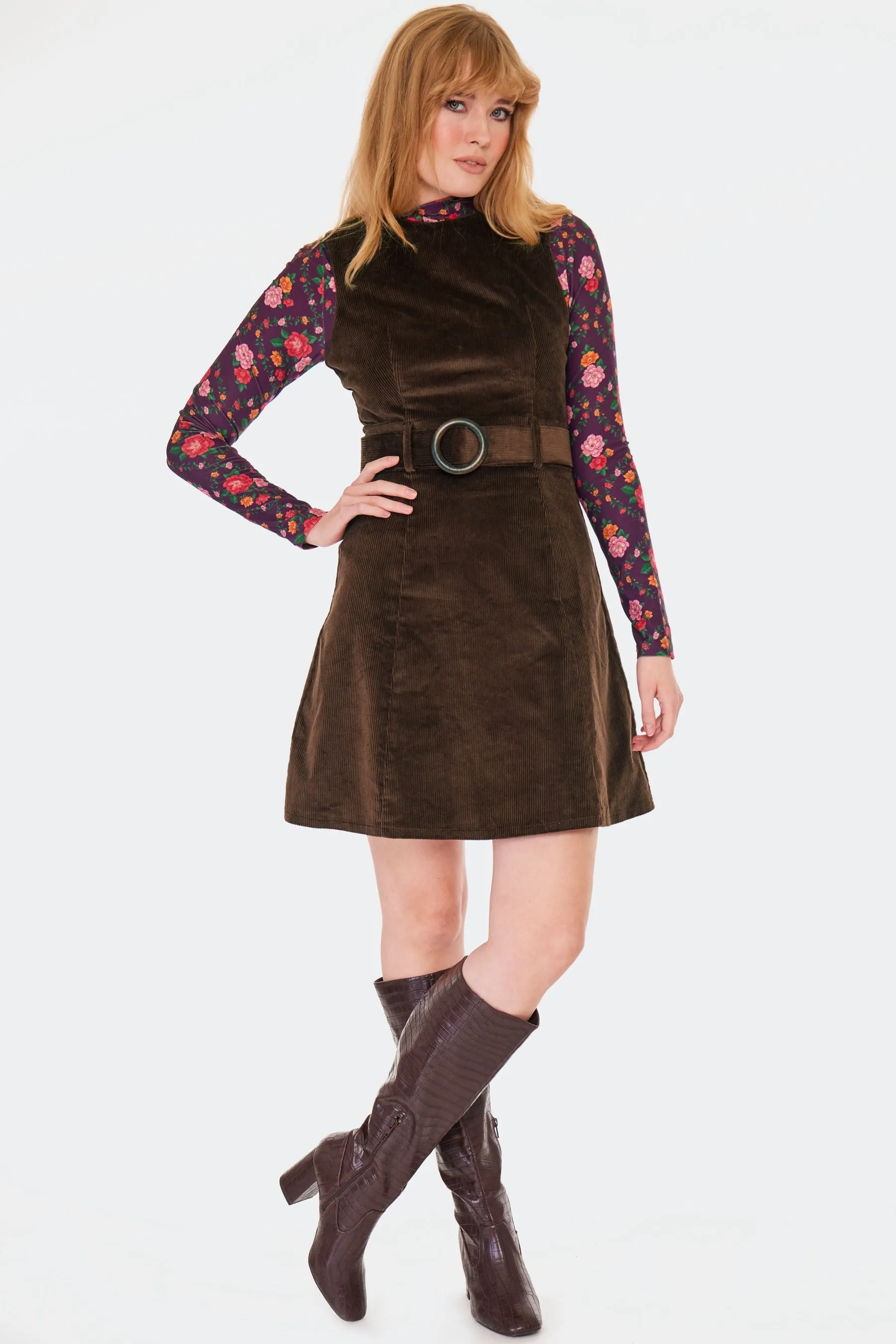 Brown Corduroy Shift Dress by Voodoo Vixen