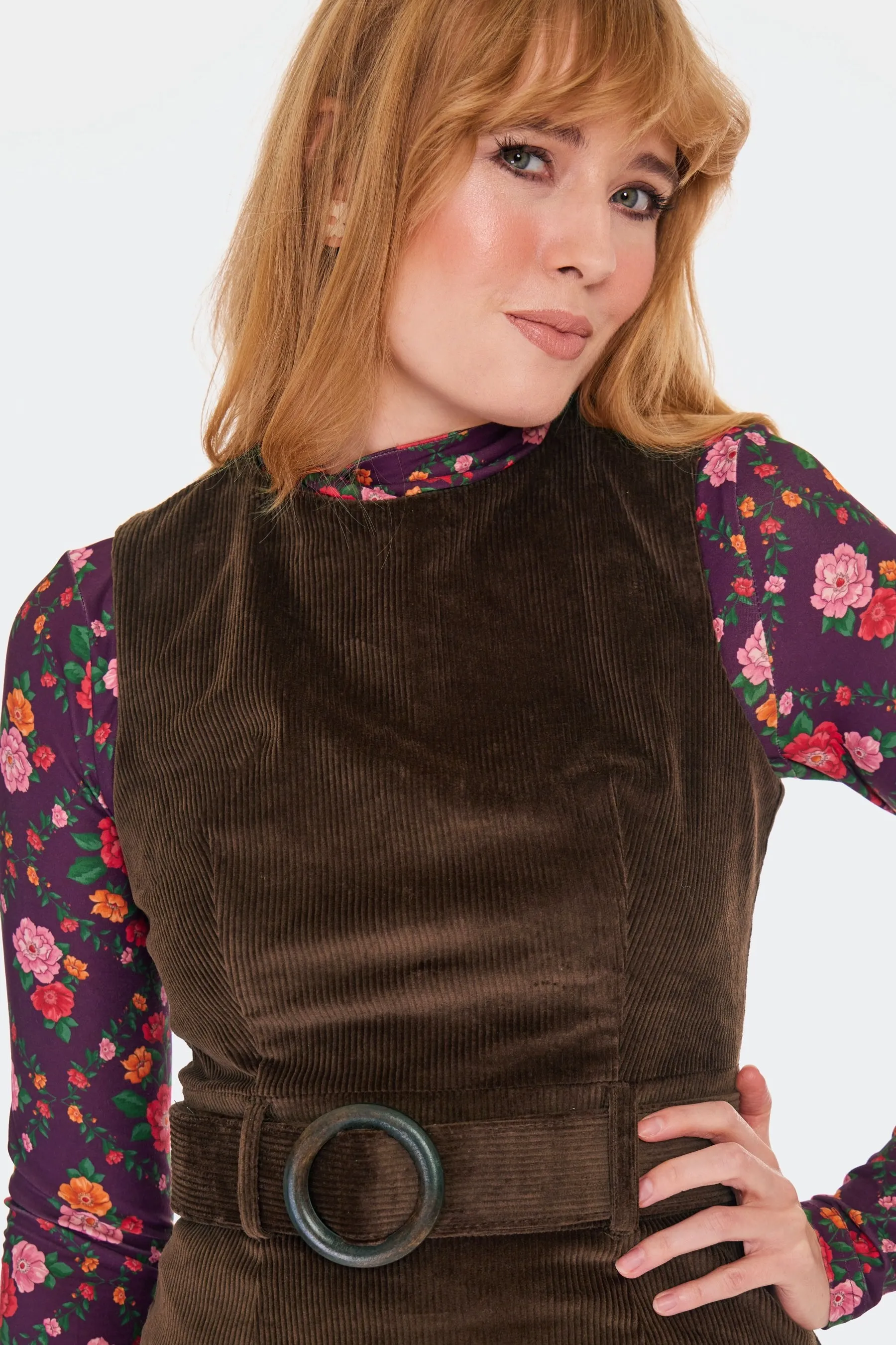 Brown Corduroy Shift Dress by Voodoo Vixen