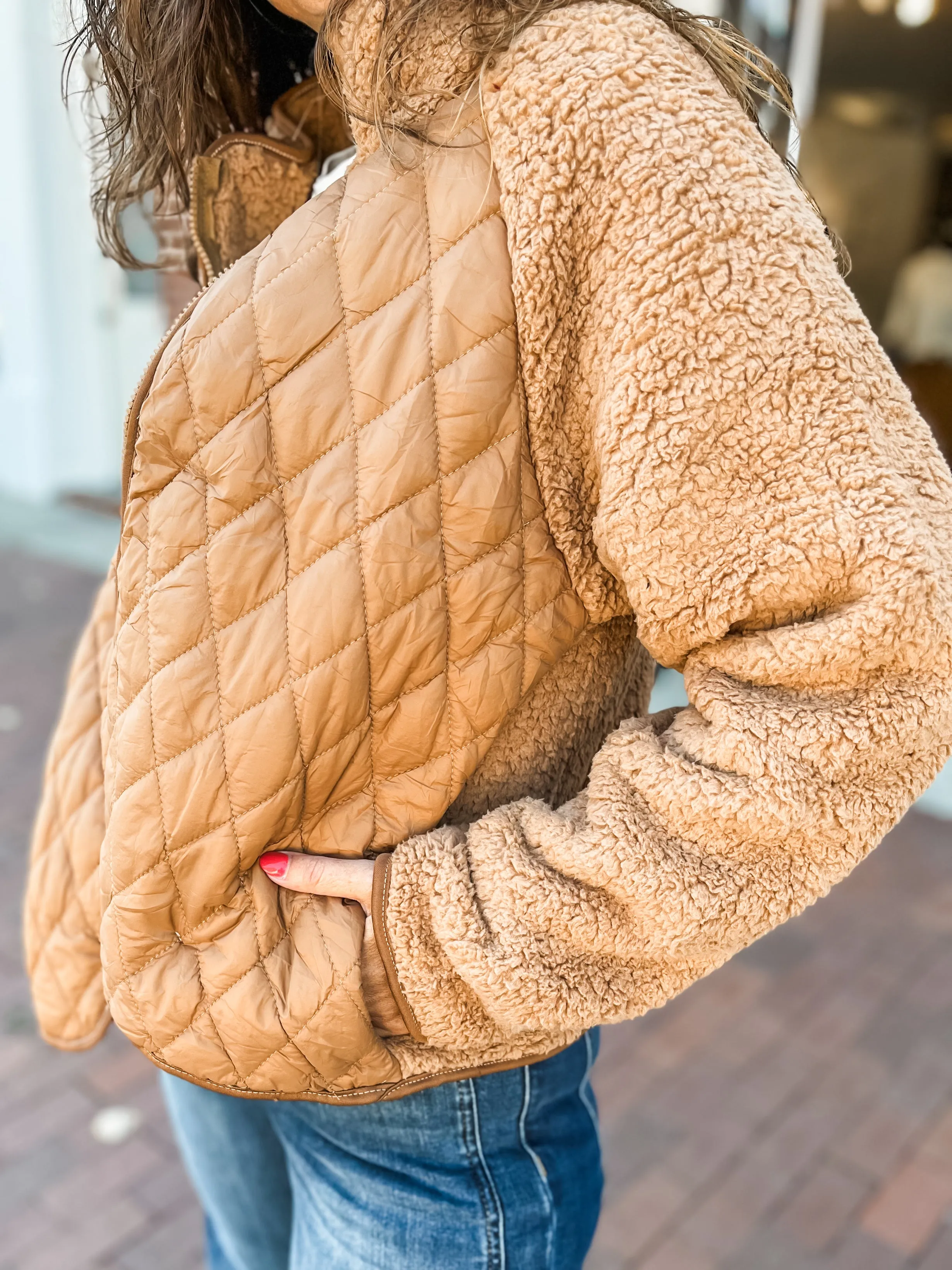 Camel Sherpa Quilted Jacket