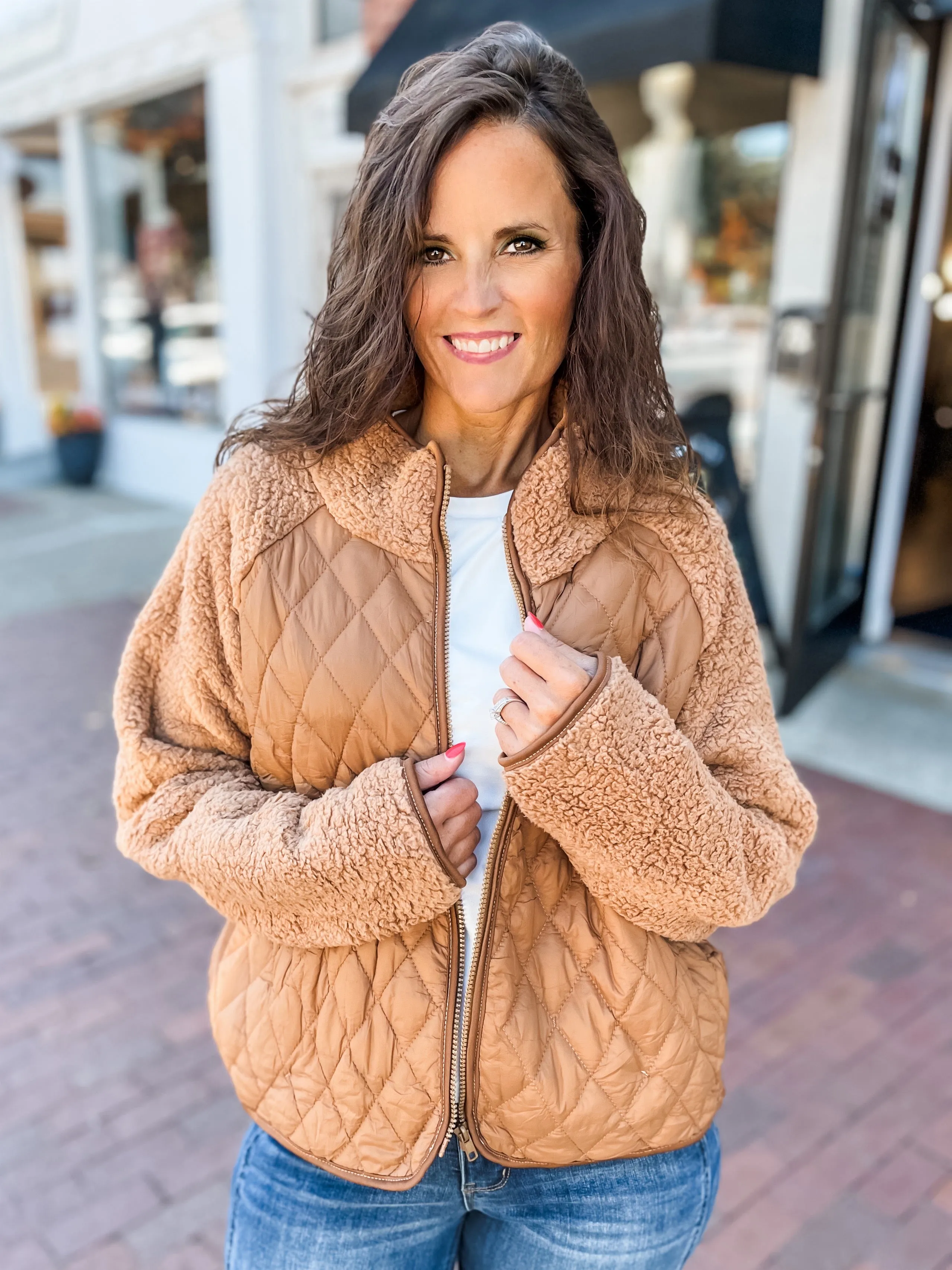 Camel Sherpa Quilted Jacket