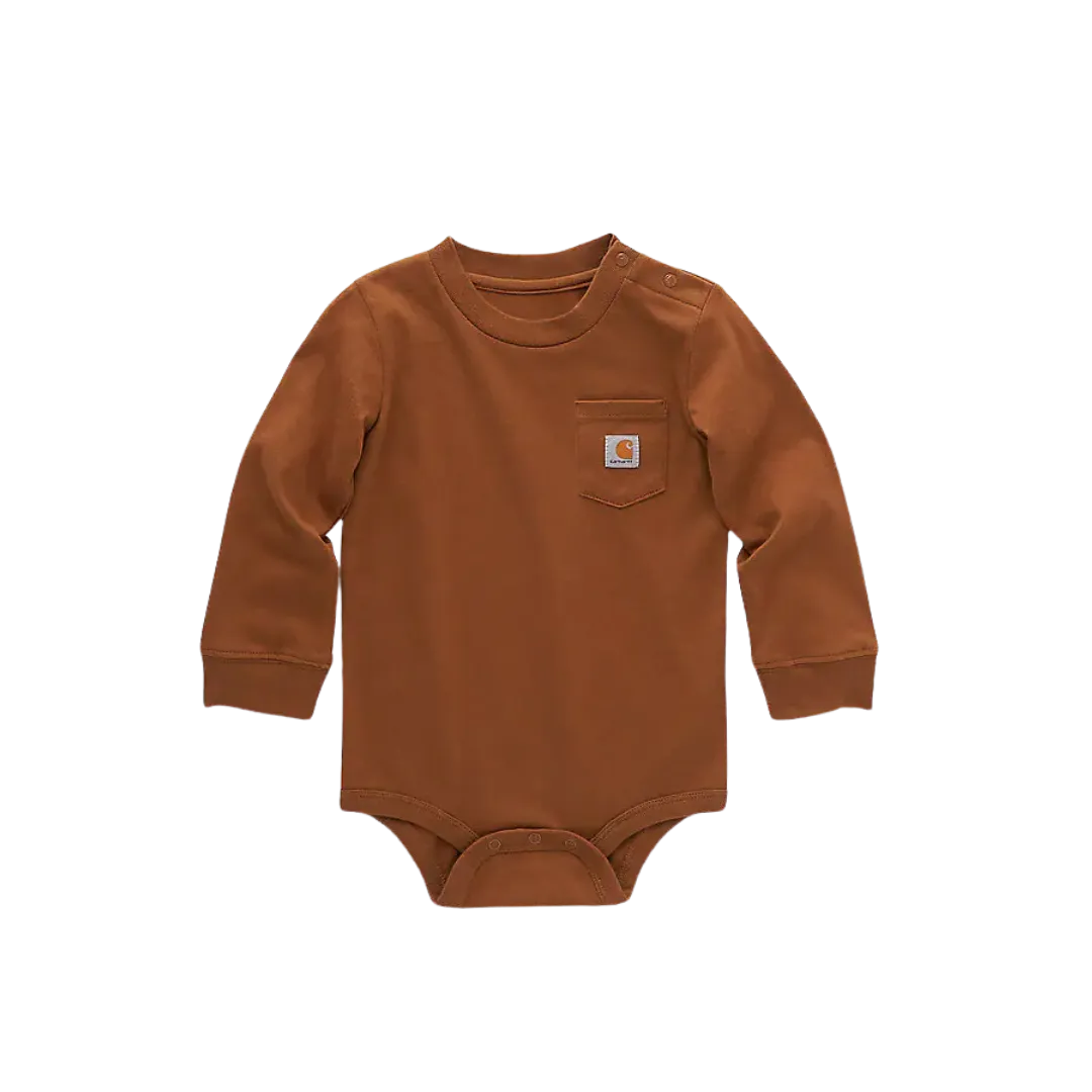 Carhartt Kid's Long Sleeve Pocket Carhartt Brown Bodysuit