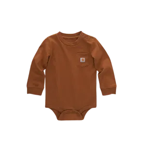 Carhartt Kid's Long Sleeve Pocket Carhartt Brown Bodysuit