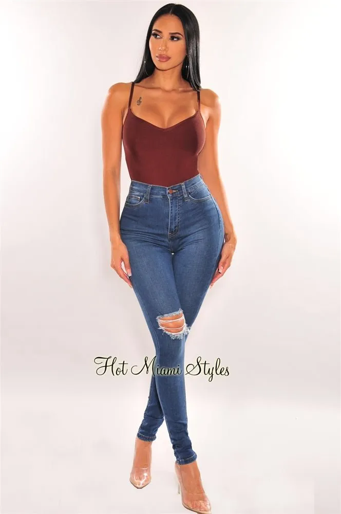 Chocolate Bandage Spaghetti Straps Sweetheart Bodysuit