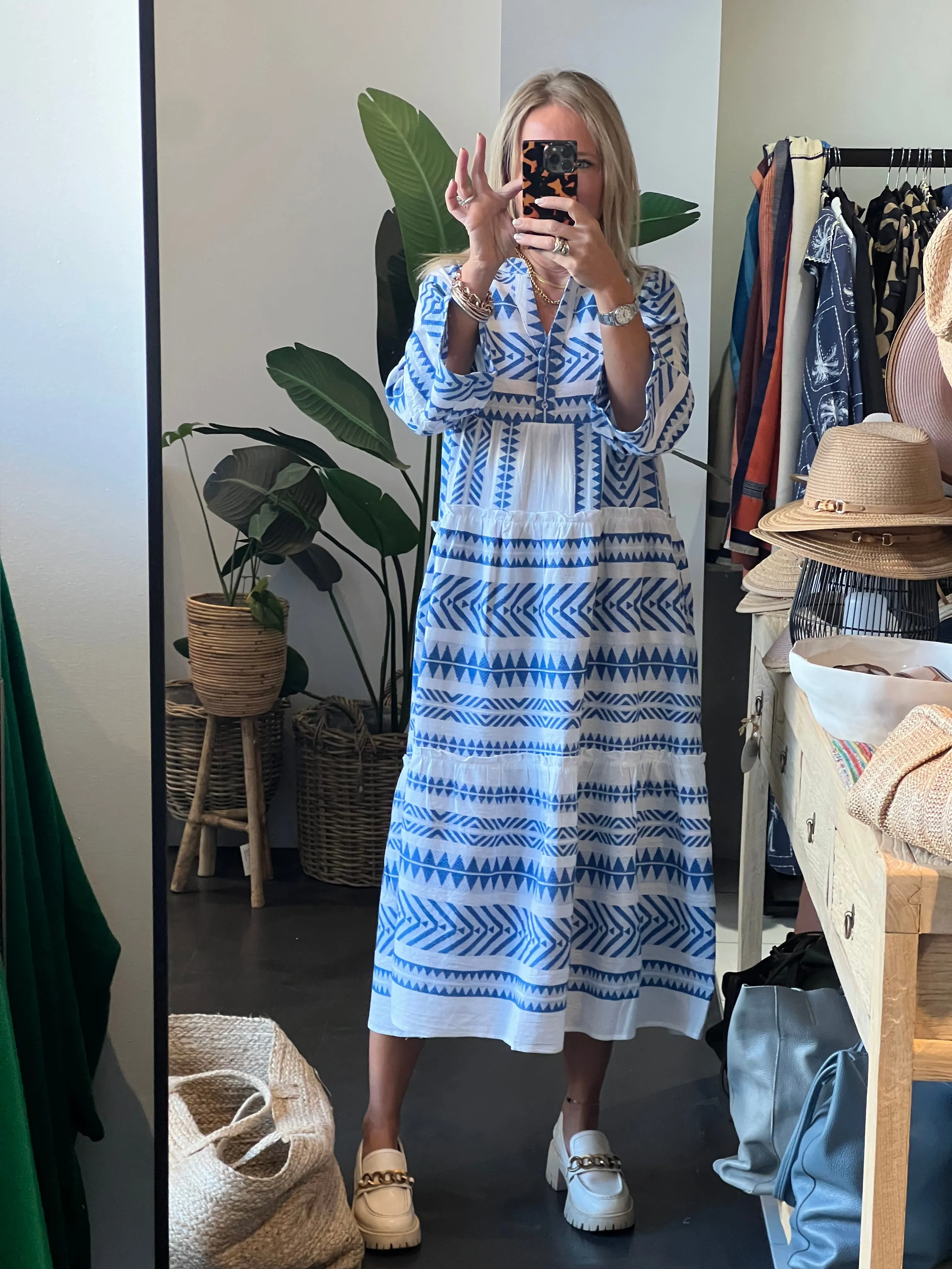 Copenhagen Mediterranean Midi Dress- blue