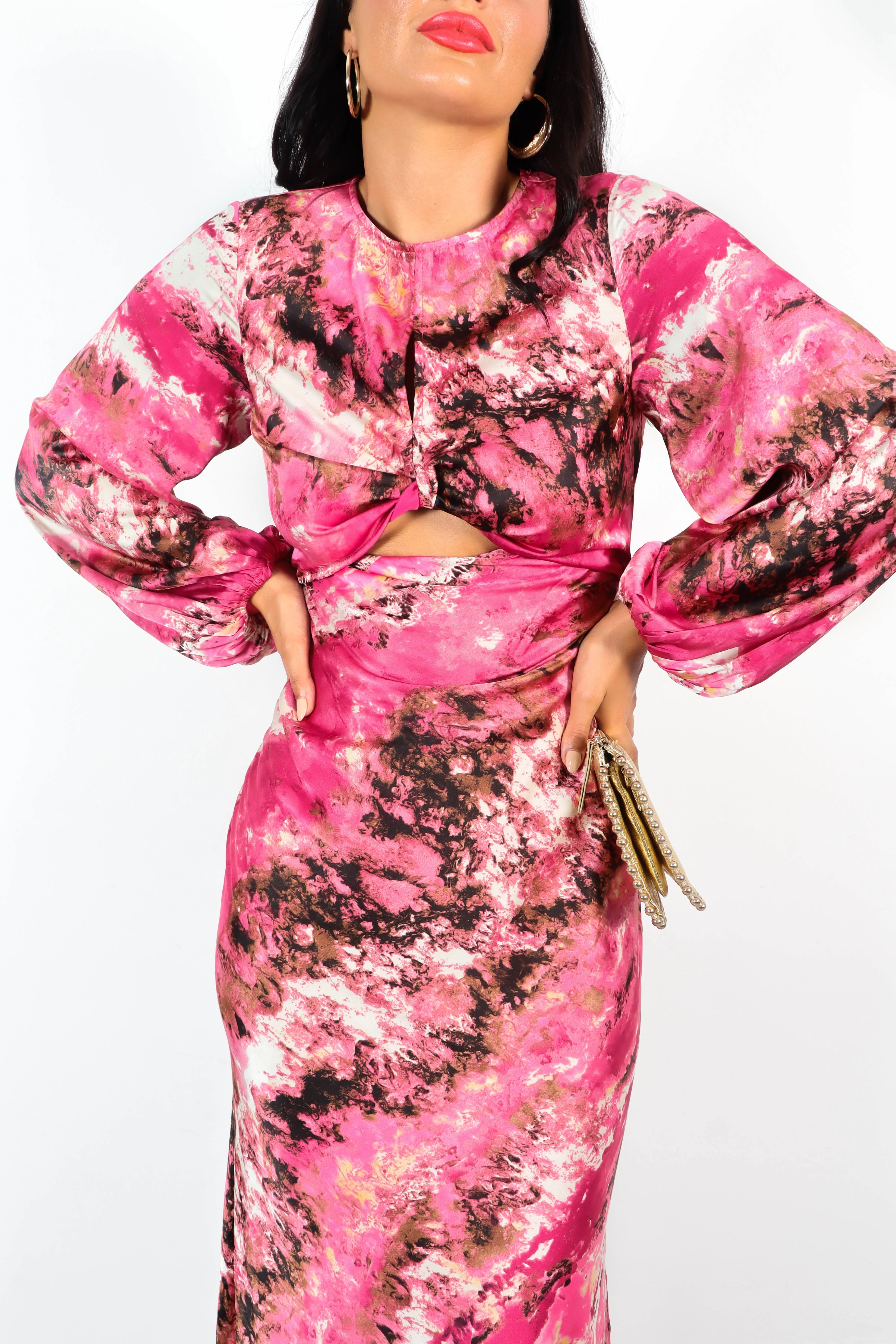 Cut Them Out - Pink Marble Print Midi Dress