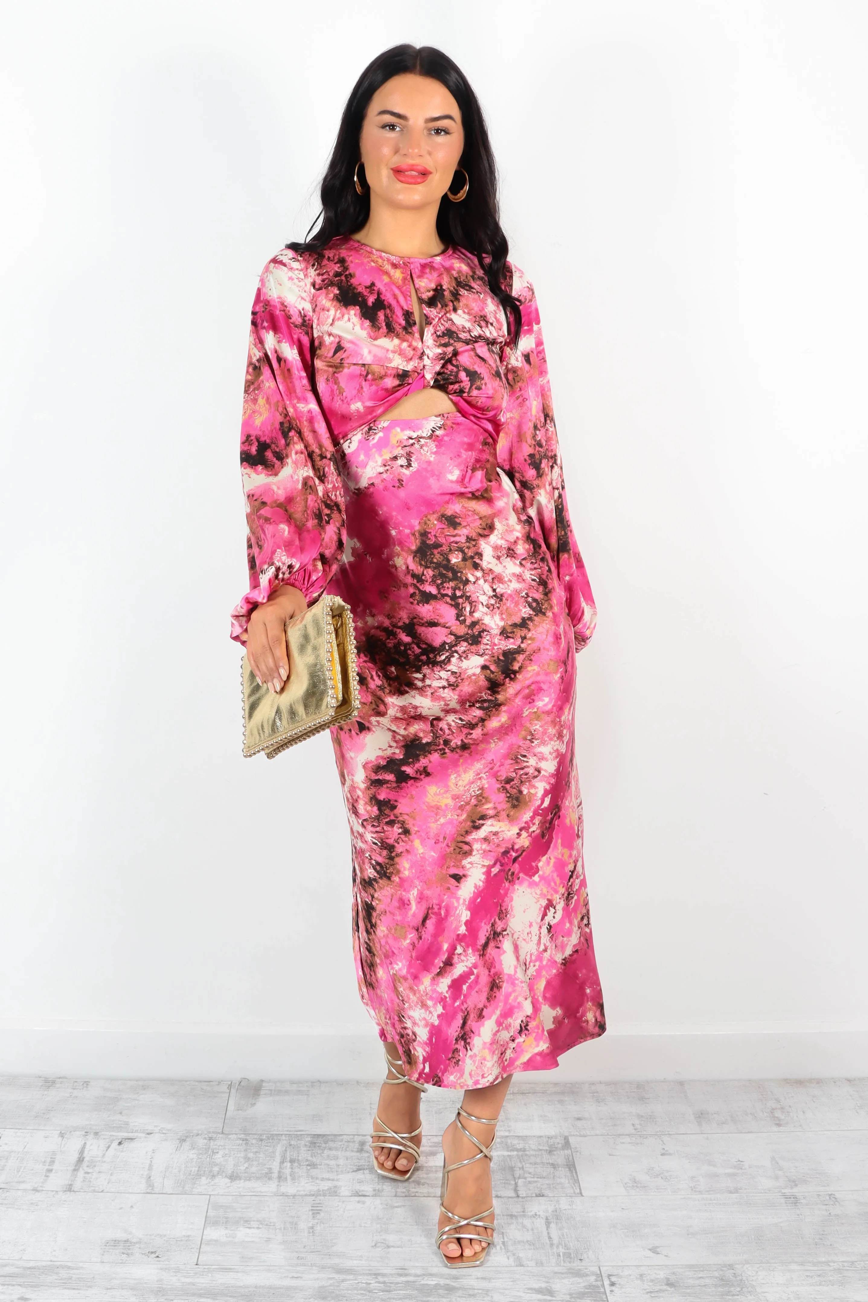 Cut Them Out - Pink Marble Print Midi Dress