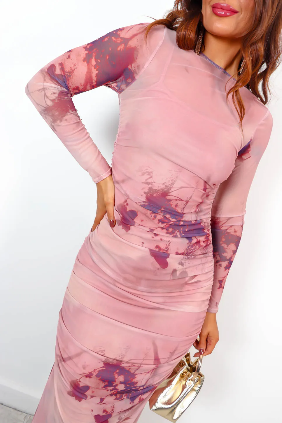 Dressed In Mesh - Pink Floral Mesh Overlay Midi Dress