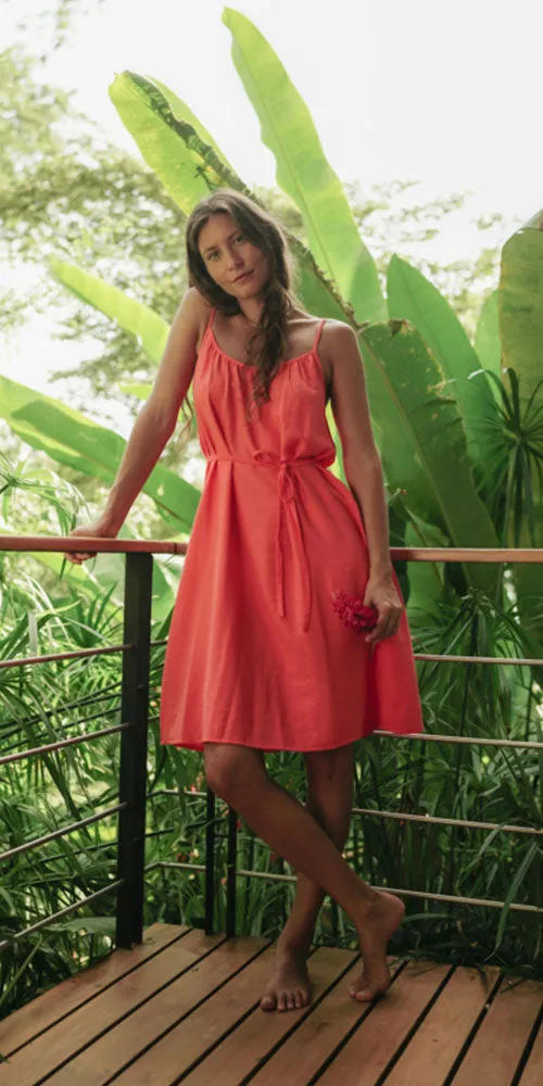 Fransa Tie Belt Cami Dress, coral
