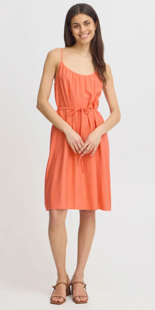 Fransa Tie Belt Cami Dress, coral