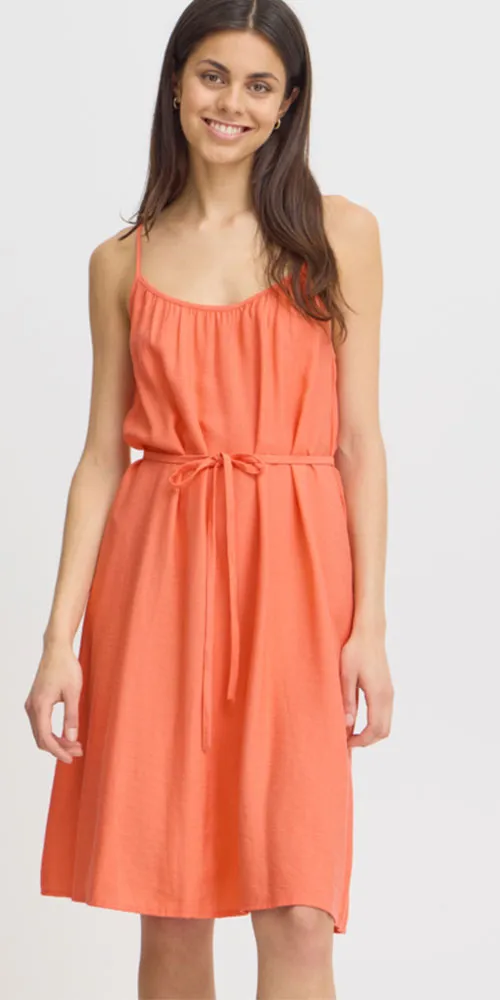 Fransa Tie Belt Cami Dress, coral