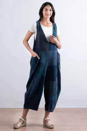 FRAYED PATCH KANTHA V-NECK JUMPER - fi2622-nvy -