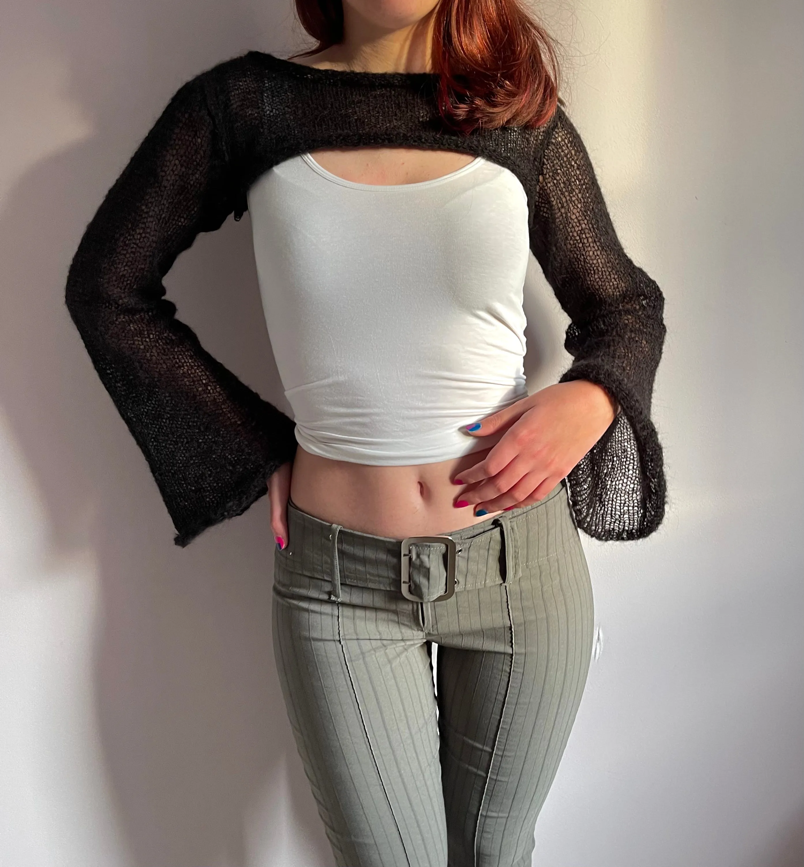 Handmade knitted ultra cropped mohair jumper / bolero in black