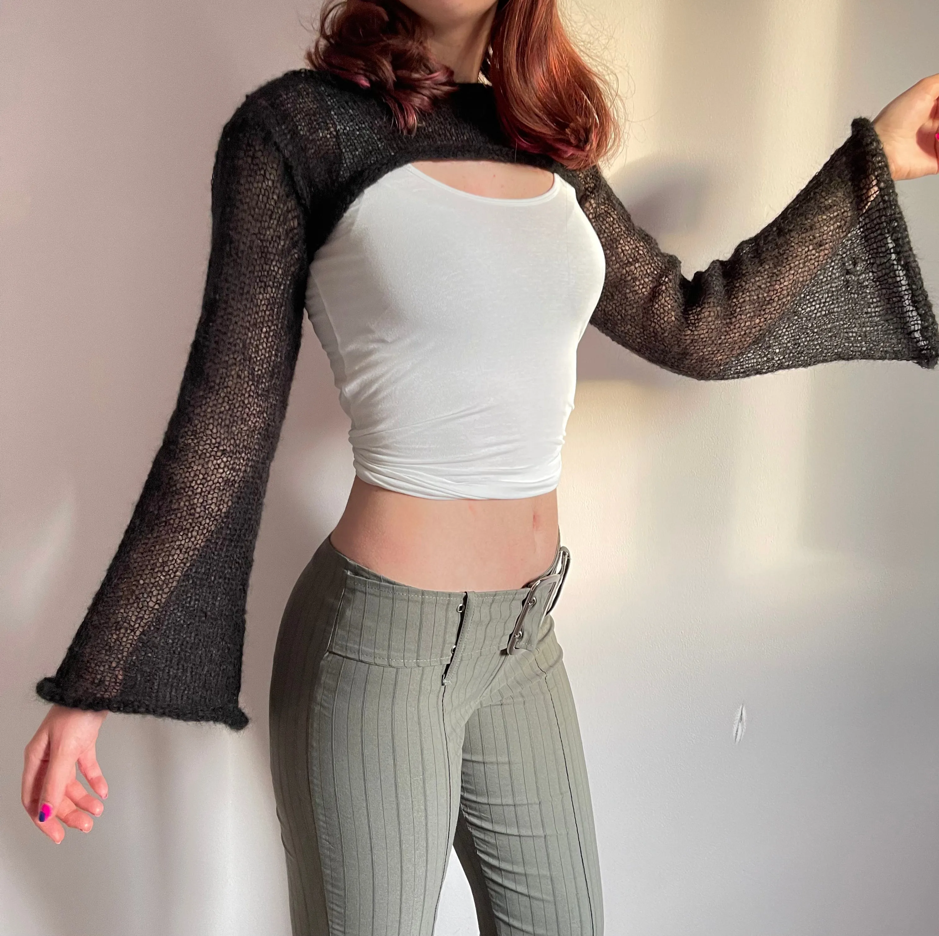 Handmade knitted ultra cropped mohair jumper / bolero in black