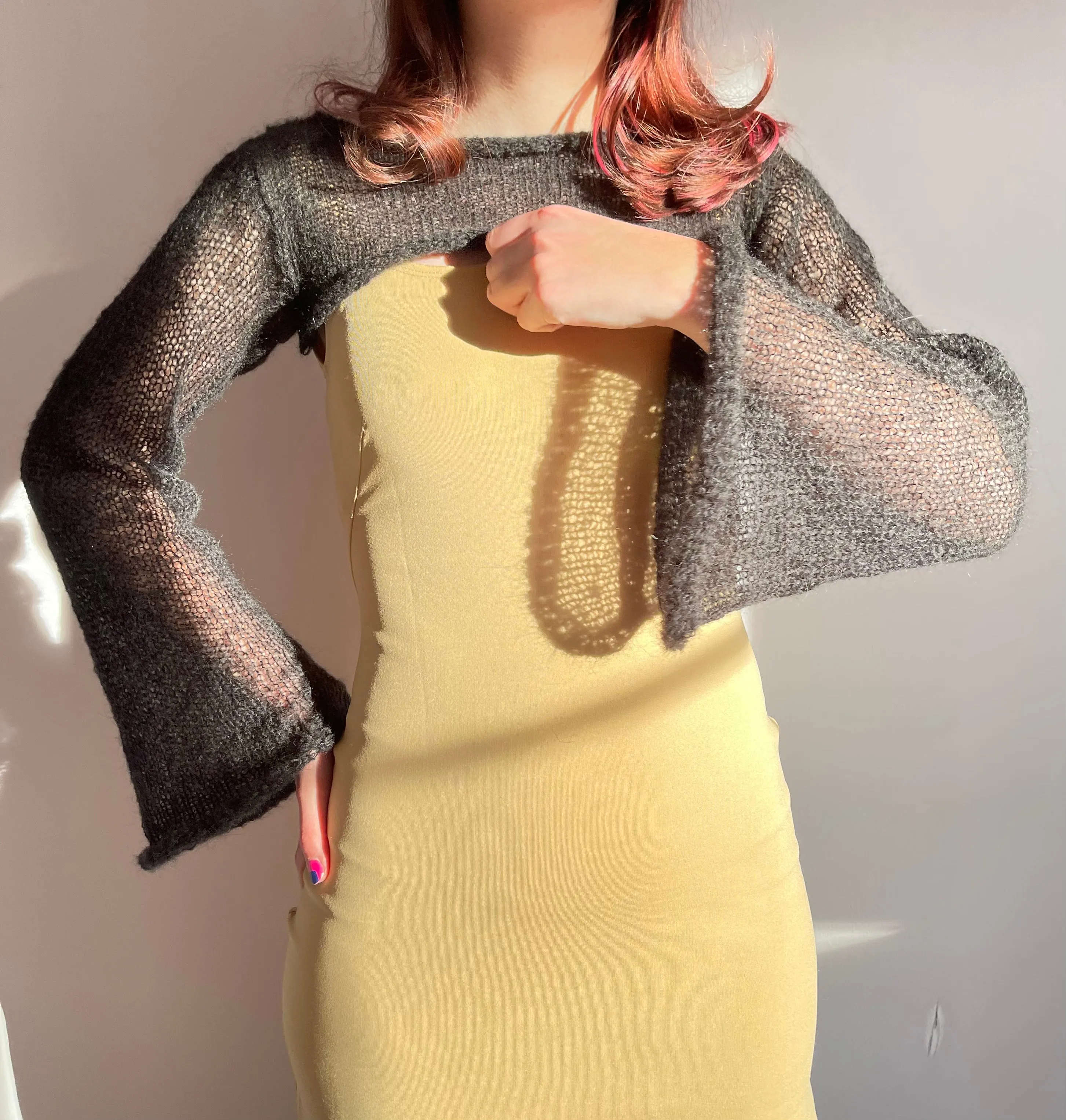 Handmade knitted ultra cropped mohair jumper / bolero in black