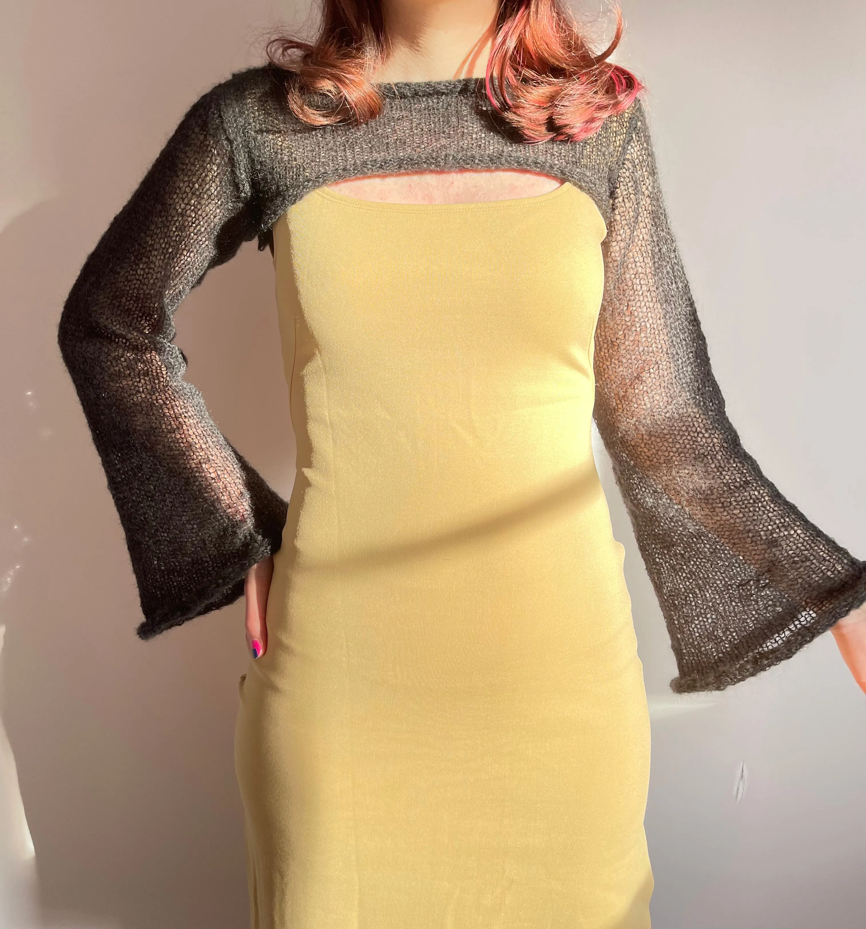 Handmade knitted ultra cropped mohair jumper / bolero in black