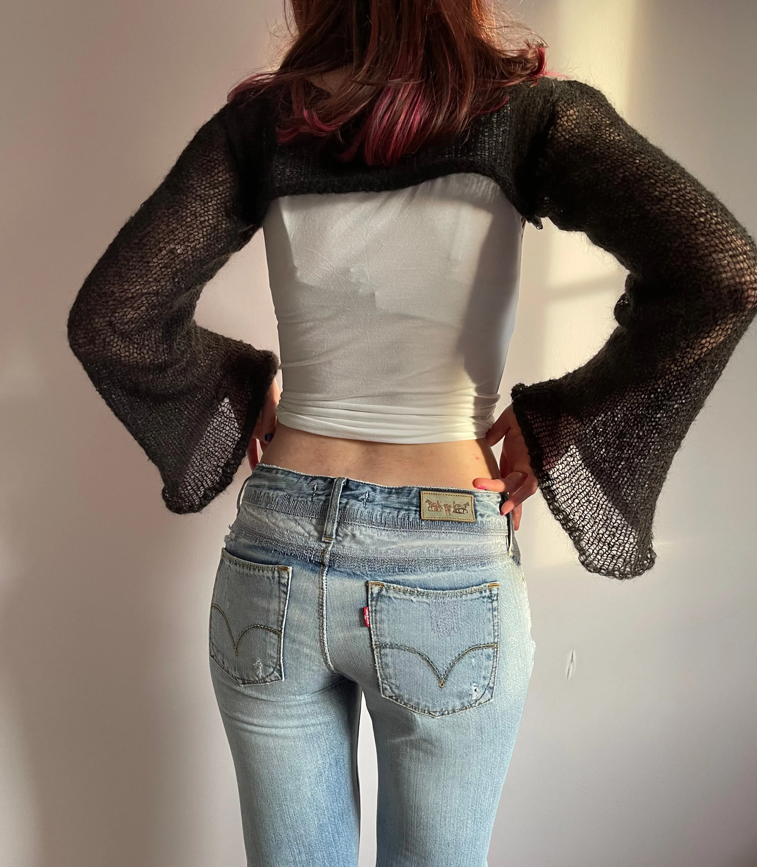 Handmade knitted ultra cropped mohair jumper / bolero in black