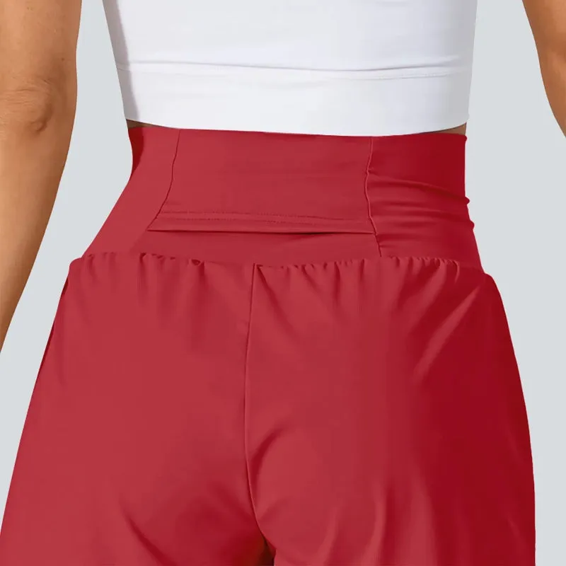 High Rise Stretch Shorts - 2 In 1 Hidden Pockets And Quick Dry