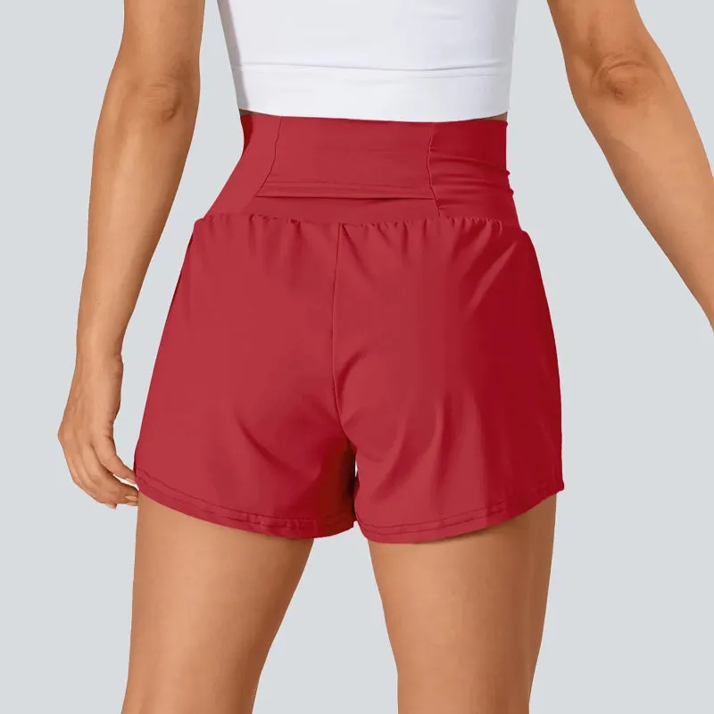 High Rise Stretch Shorts - 2 In 1 Hidden Pockets And Quick Dry