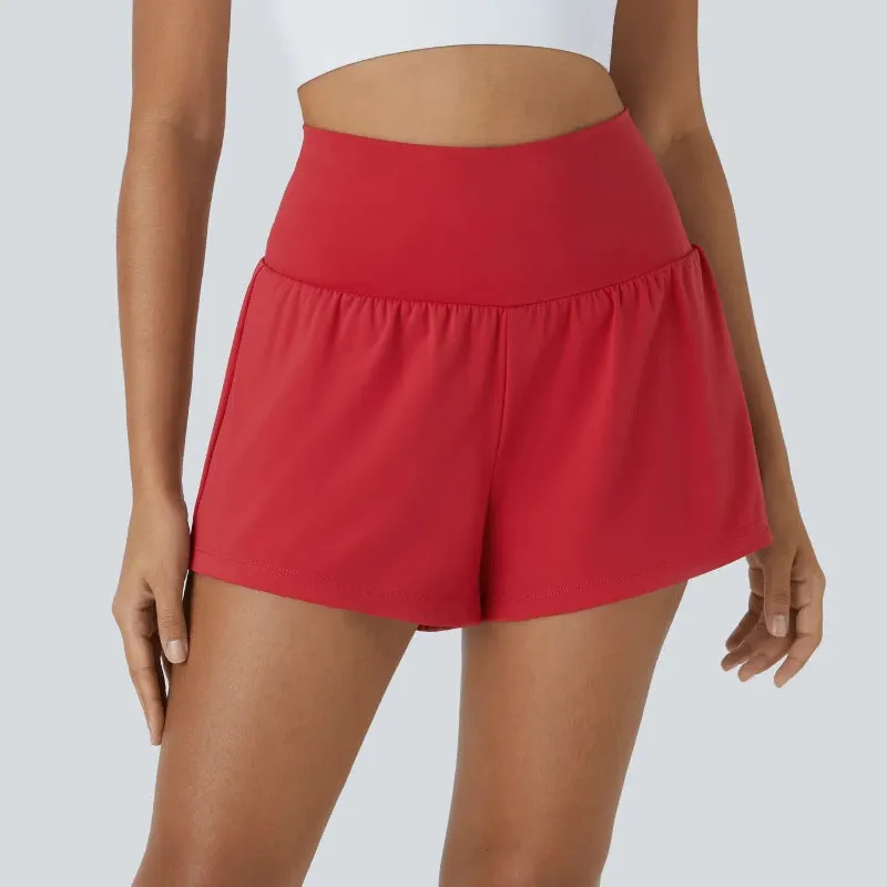High Rise Stretch Shorts - 2 In 1 Hidden Pockets And Quick Dry