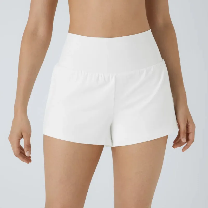 High Rise Stretch Shorts - 2 In 1 Hidden Pockets And Quick Dry