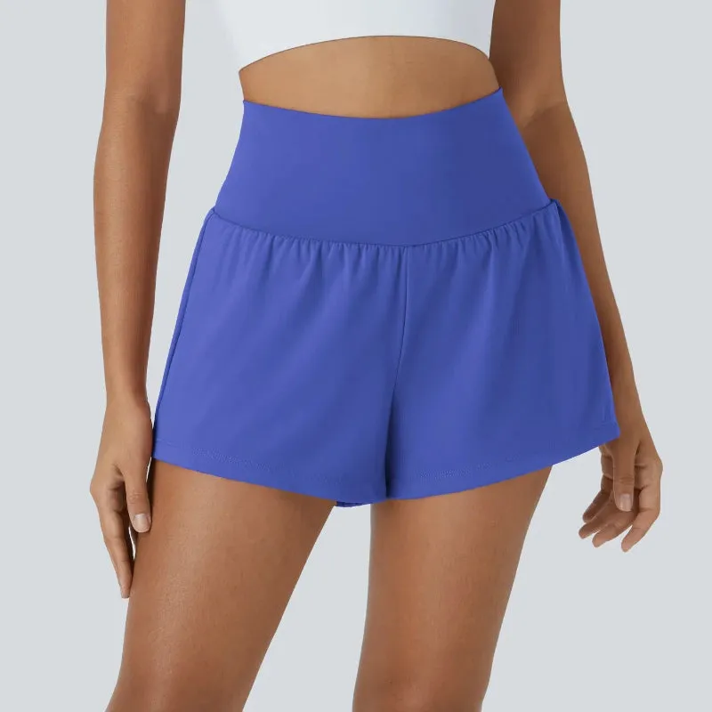 High Rise Stretch Shorts - 2 In 1 Hidden Pockets And Quick Dry