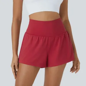High Rise Stretch Shorts - 2 In 1 Hidden Pockets And Quick Dry