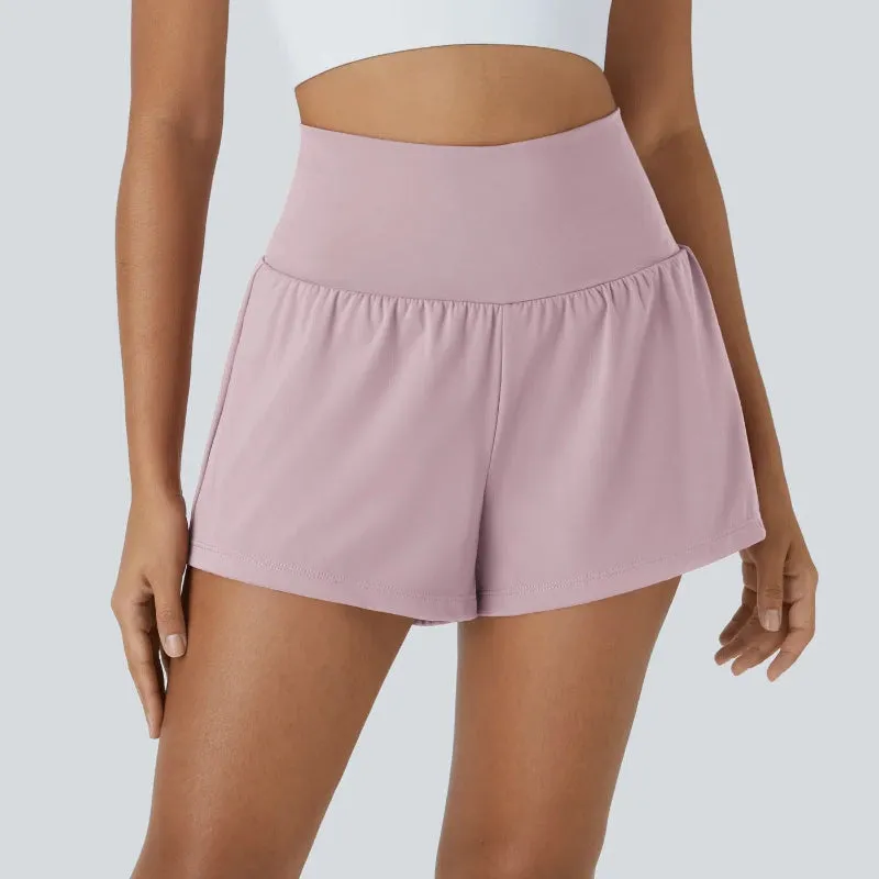 High Rise Stretch Shorts - 2 In 1 Hidden Pockets And Quick Dry