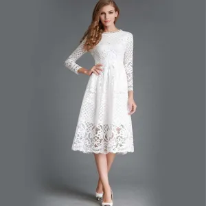 Hollow Out Elegant White Lace Elegant Party Dress