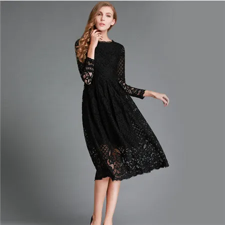 Hollow Out Elegant White Lace Elegant Party Dress