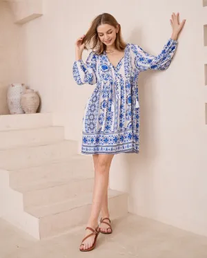 Iris Maxi Ava Mini Dress with Long Sleeve V Neck - Sicily