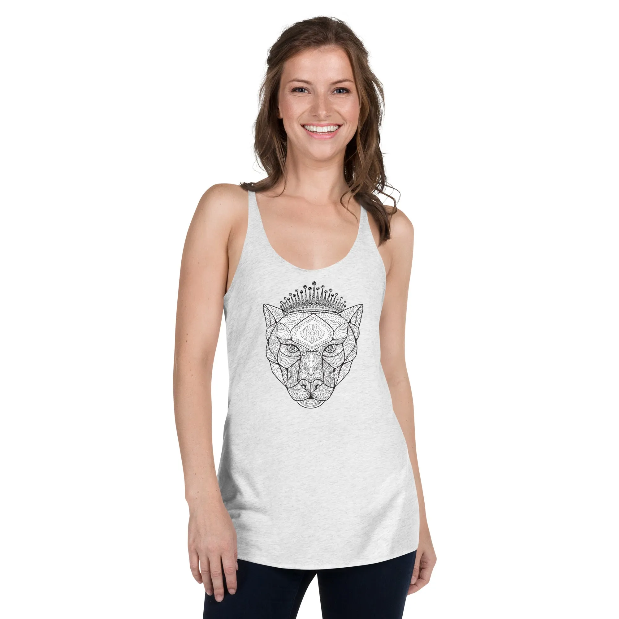 Jeweled lioness print tank for women's