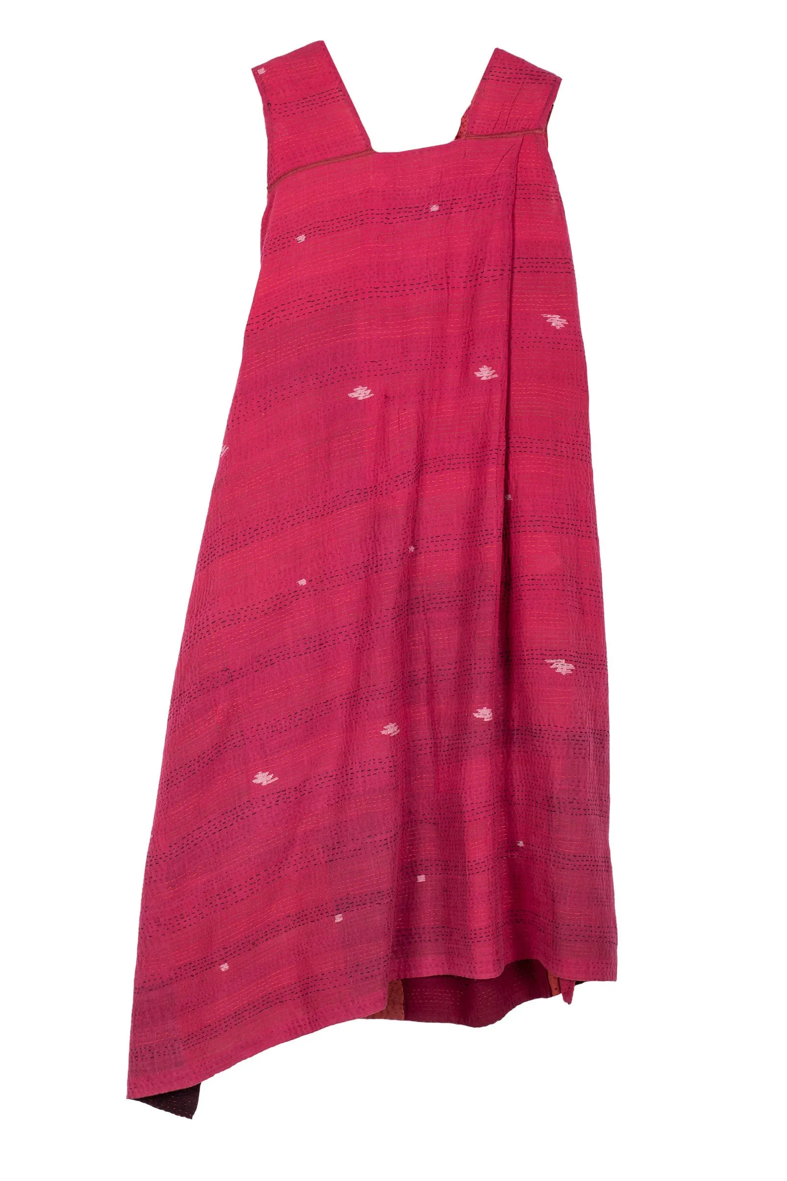 LANDSCAPE FRAYED PATCH KANTHA JUMPER DRESS - lf2414-red -
