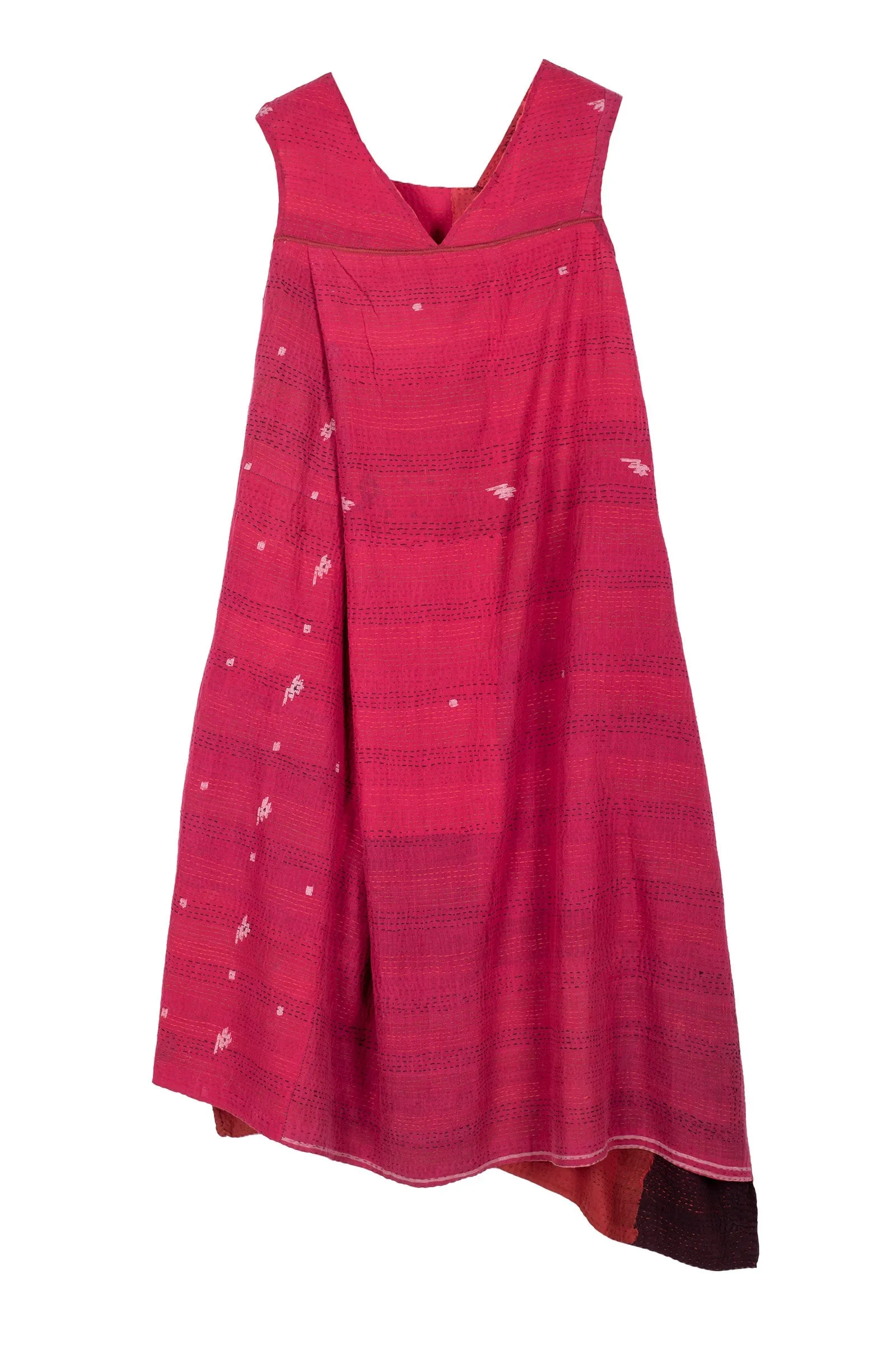 LANDSCAPE FRAYED PATCH KANTHA JUMPER DRESS - lf2414-red -