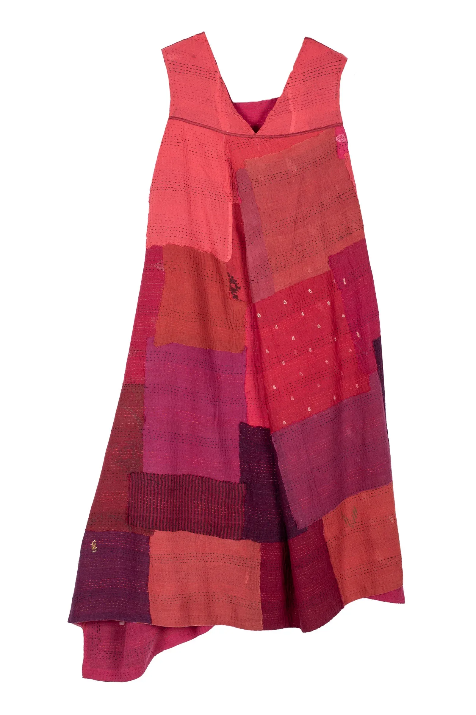 LANDSCAPE FRAYED PATCH KANTHA JUMPER DRESS - lf2414-red -