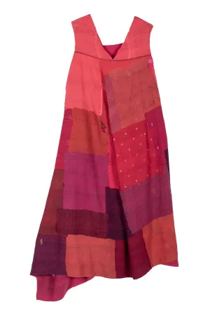 LANDSCAPE FRAYED PATCH KANTHA JUMPER DRESS - lf2414-red -
