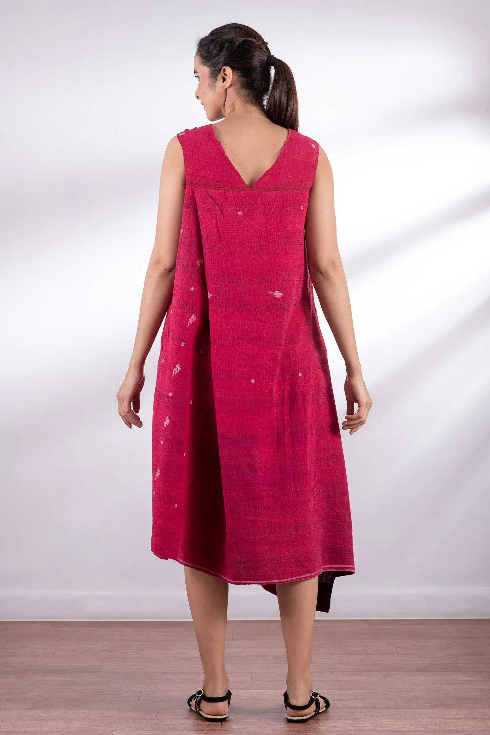 LANDSCAPE FRAYED PATCH KANTHA JUMPER DRESS - lf2414-red -