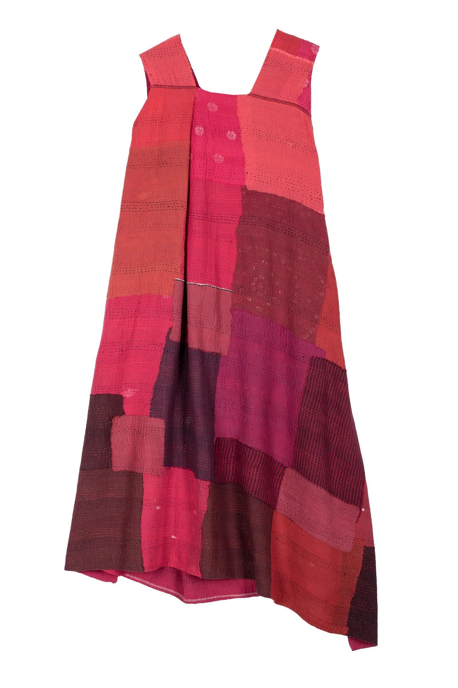 LANDSCAPE FRAYED PATCH KANTHA JUMPER DRESS - lf2414-red -