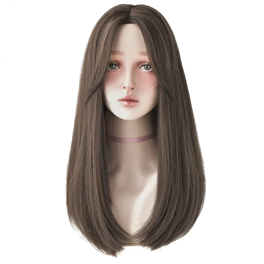 Long Straight Hair Synthetic Wig Daily Wear Non-Reflective Black Light Brown Wig For Women Heat-Resistant Wig