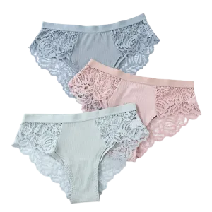 Lot de 3 Culottes féminines en coton à dentelle
